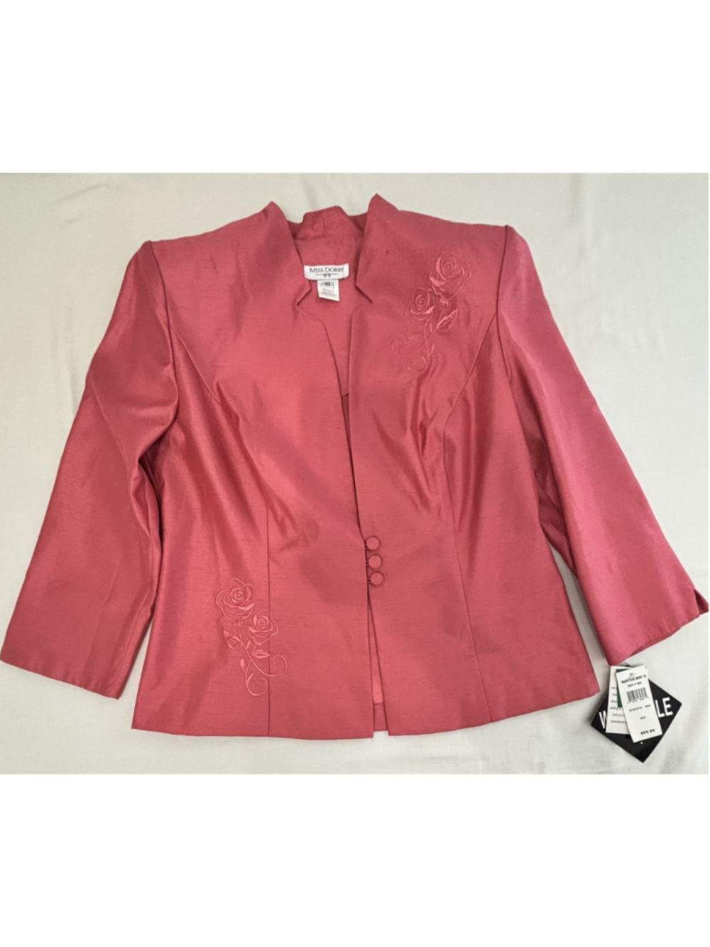 Vintage Miss Dorby Pink Shantung Blazer Women’s 10 Rose Embroidered Jacket NWT